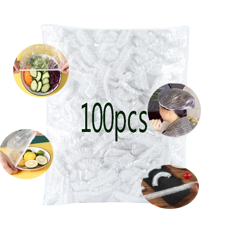 

Elastic Plastic Wrap Covers Shower Hair Caps Fruit Bowl Dish Cover Disposable Food-Grade Storage Film Bags Kitchen Accessories