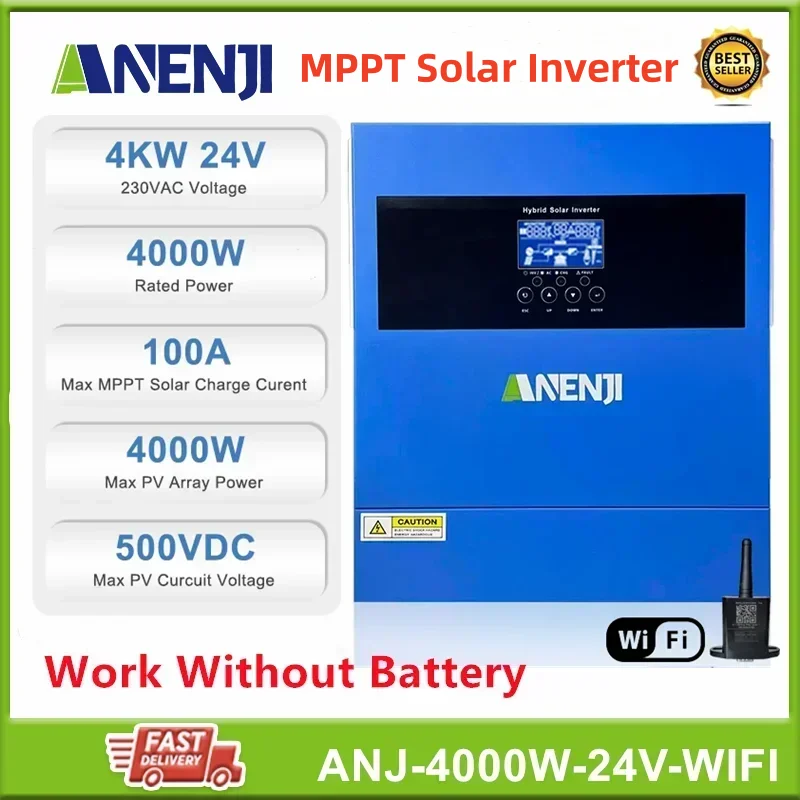 

4000W 24V Hybrid Solar Inverter MPPT 230V Photovoltaic Pure Sine Wave Inversor PV 60-500V Built-in 100A Solar Charge Controller
