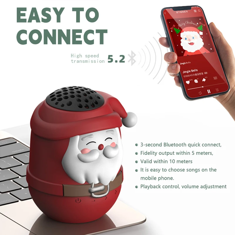 Cute Santa Claus Bluetooth Speaker Wireless TWS Stereo Bluetooth Soundbar IP65 Waterproof MP3 Music Player Support TF Card FM