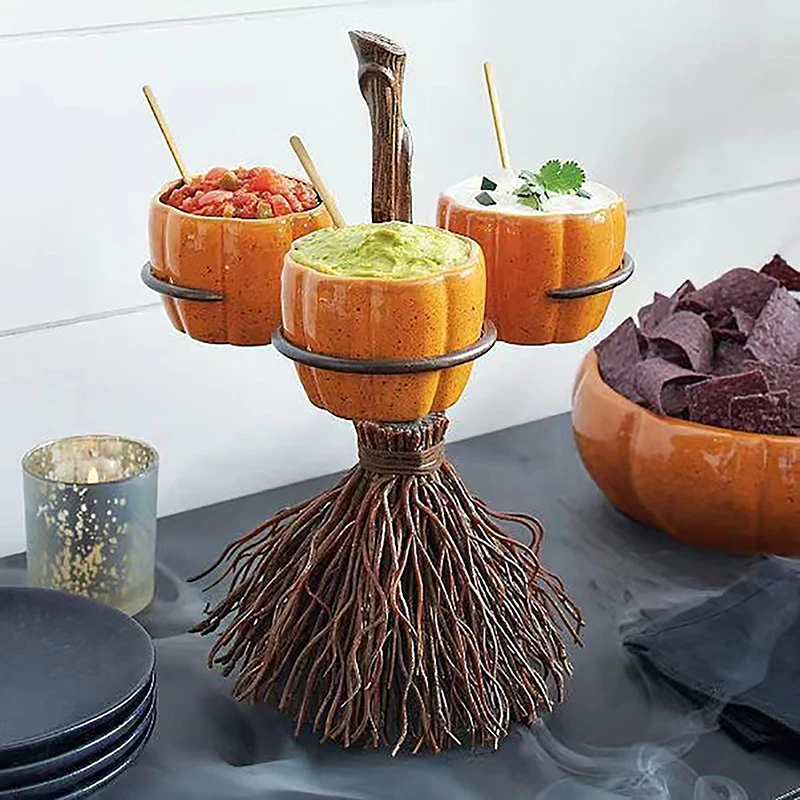 

2023 New Halloween Broom Pumpkin Cup Separator Fruit Tray Decoration Resin Goods Of Furniture For Display Rather Than For Use