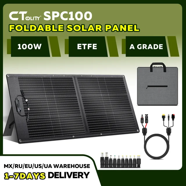 Kit complet de panneau solaire pliable CTOLITY SPC100 100W ETFE, chargeur solaire portable 20V pour station d'alimentation, camping en plein air, randonnée 1