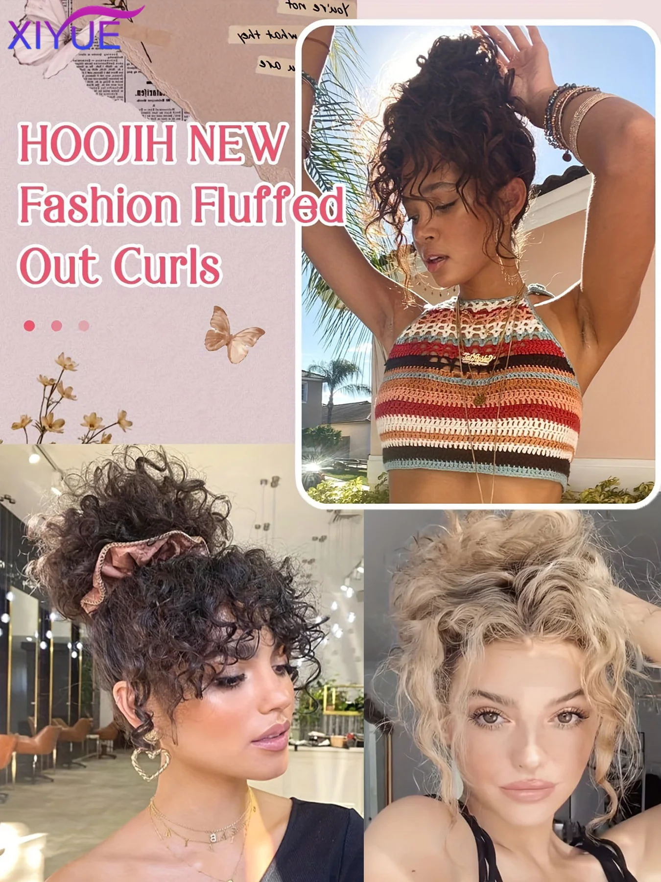 XIYUE Messy Curly Hair Bun Scrunchies Extensions Synthetic Drawstring Chignon Black Brown Curly Wavy Bun Ponytail Wig