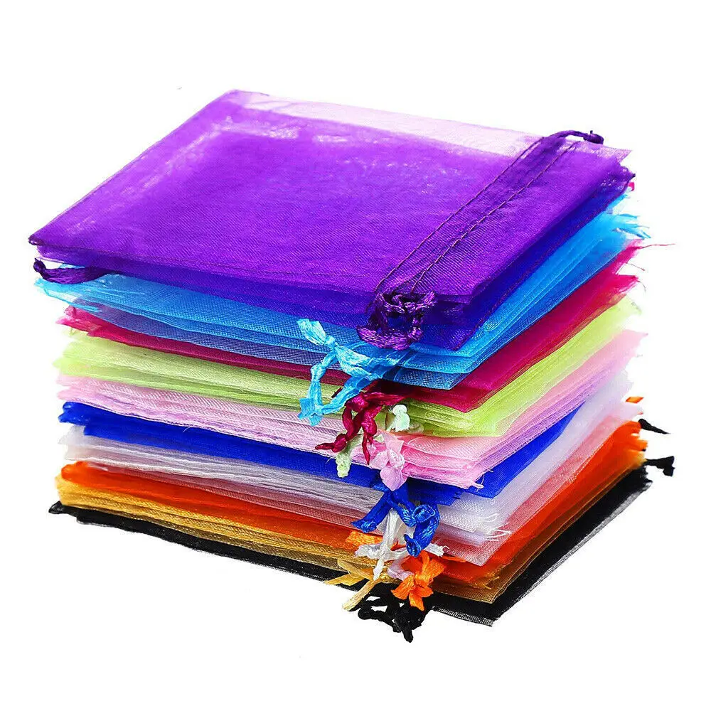 50 개/몫 7x9CM 9x12CM Organza 가방 Drawstring 쥬얼리 비즈 포장 가방 웨딩 파티 장식 선물 파우치