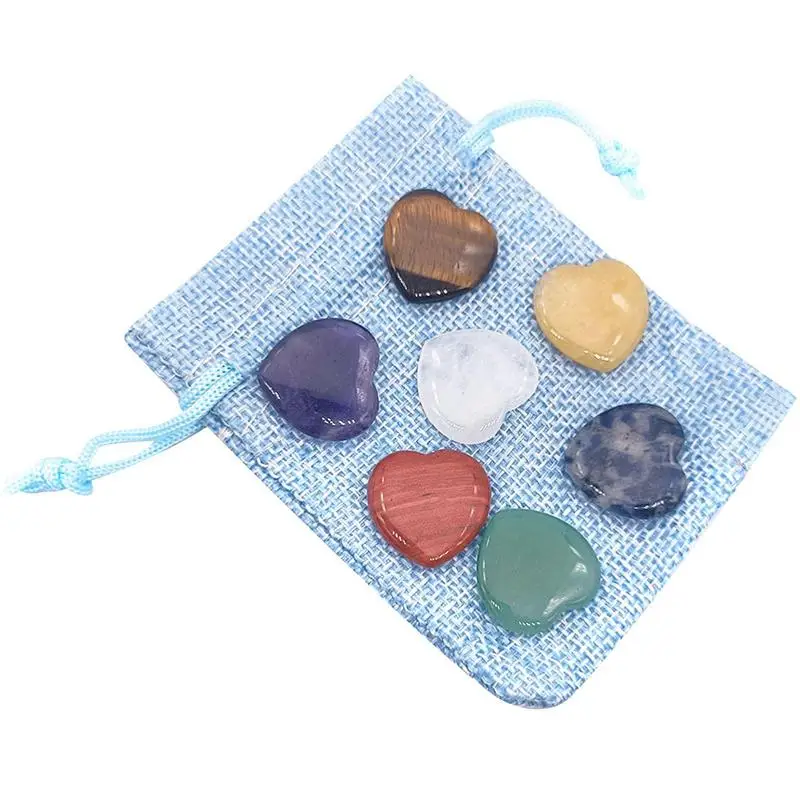 

Love Crystal Stone 7pcs Quartz Amethyst Heart Love Stones Set Bulk Clear Quartz Pocket Palm Thumb Gemstone Chakra Reiki Energy