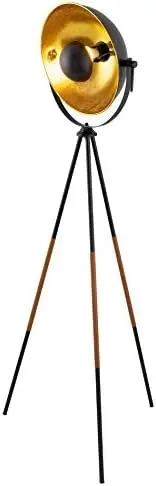 

58" Modern Industrial Tripod LED Floor Lamp + 9W Bulb (Energy Efficient/Eco-Friendly), Leather Accent Legs, Style Shade, Bl