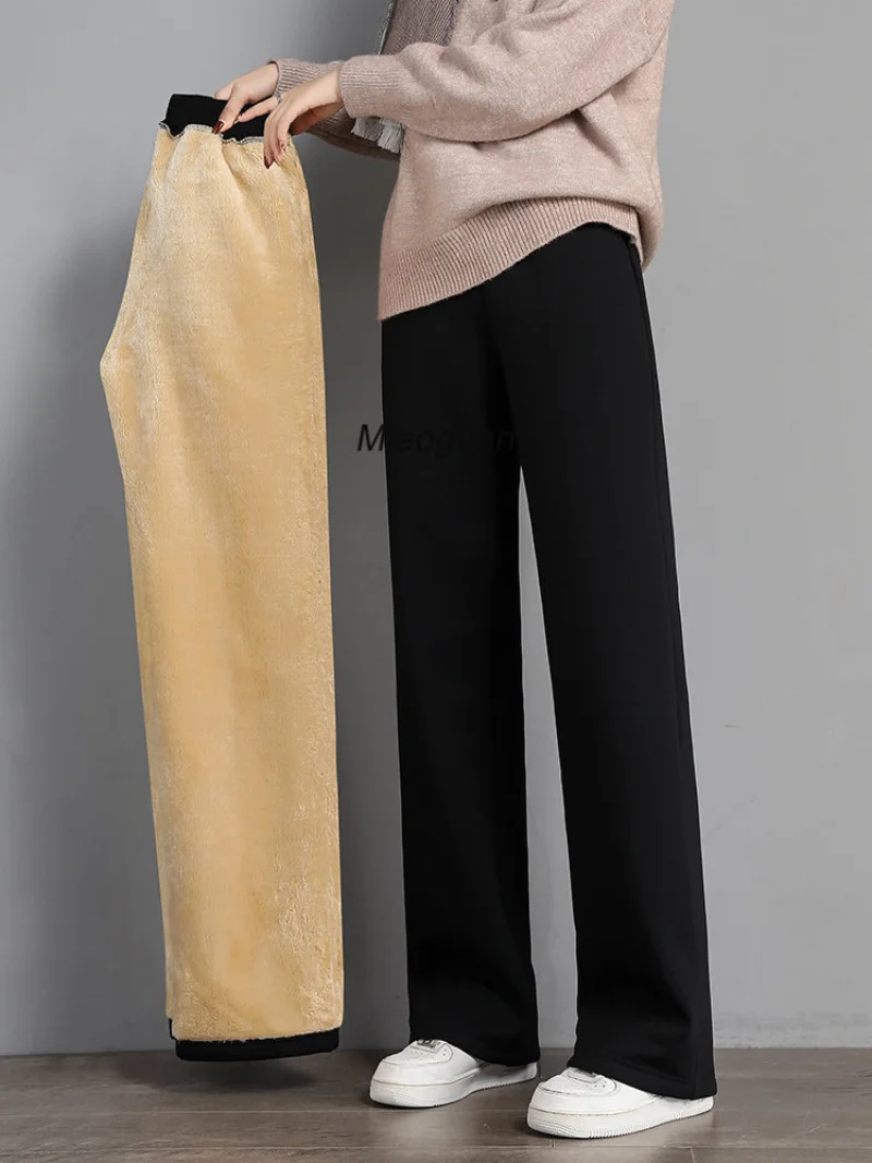 Women warm winter plush thick pants lambskin cashmere trousers