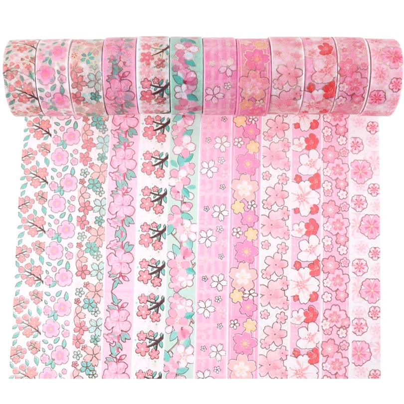 12Pcs Sakura Washi Tape Scrapbooking Supplies Masking Tape Cinta Adhesiva Decorativa School Supplies Diary Decoration Washitape 4