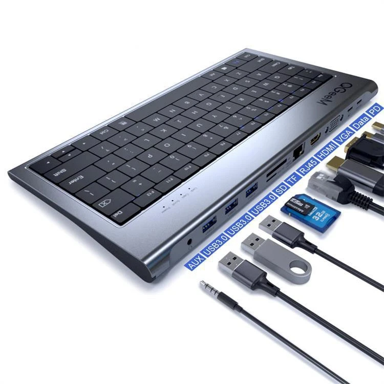 Top Quality QGeeM 11 In 1 TYPE-C Extension HUB Adapter With Keyboard Function Dual Monitors Keyboard USB HUB