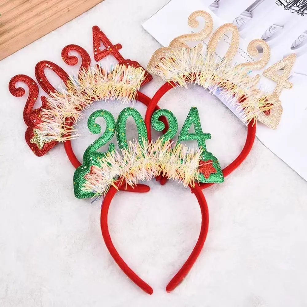 

Sequin 2024 Happy New Year Headband Letter Plastic New Year Headdress Photographic Headwear Party Decoration Christmas Headpiece