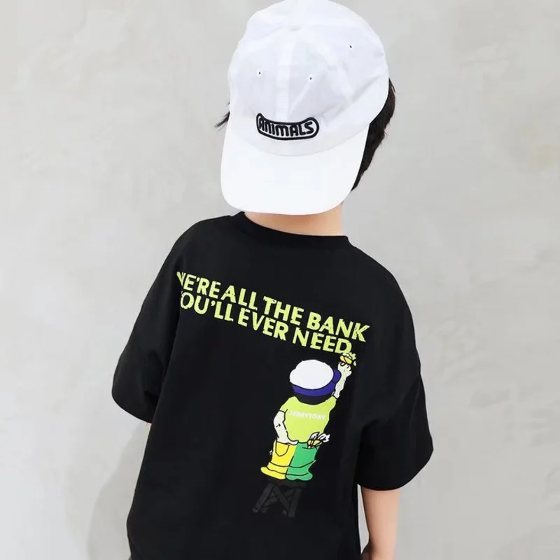 

Summer Handsome Cool Kids Boy Casual Tops Cartoon Pattern Print Trendy Children's T-shirt Short Sleeve Toddler Tees Han Fan