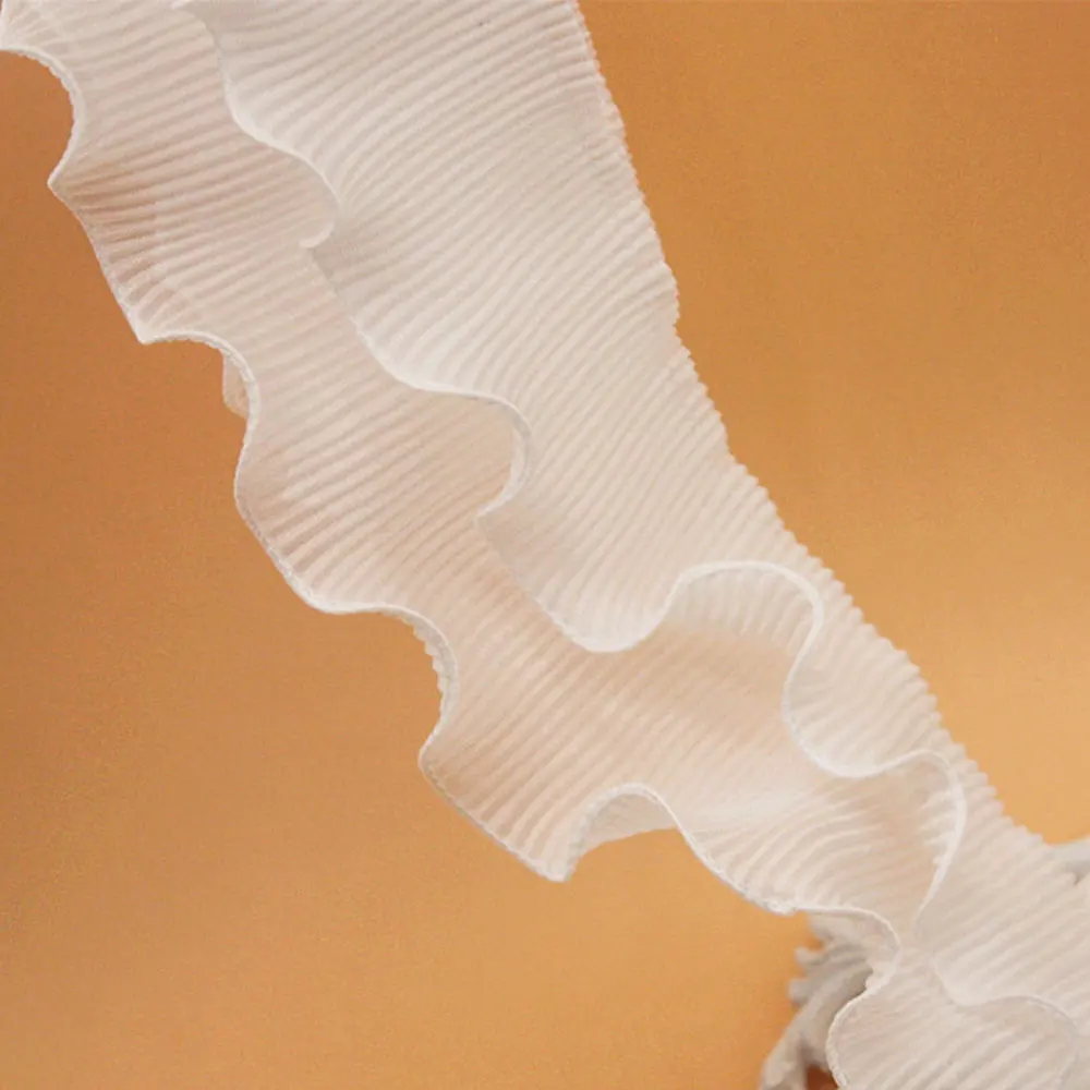 Egurs Bordura in pizzo con pieghe e volant, 11 cm, tessuto in organza plissettato, nastro in