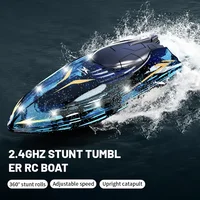 2024 New Cool Transparent Remote Control Boat 360-degree Flip Stunt Boat Children's Water High-speed Speedboat Toy Gift 2