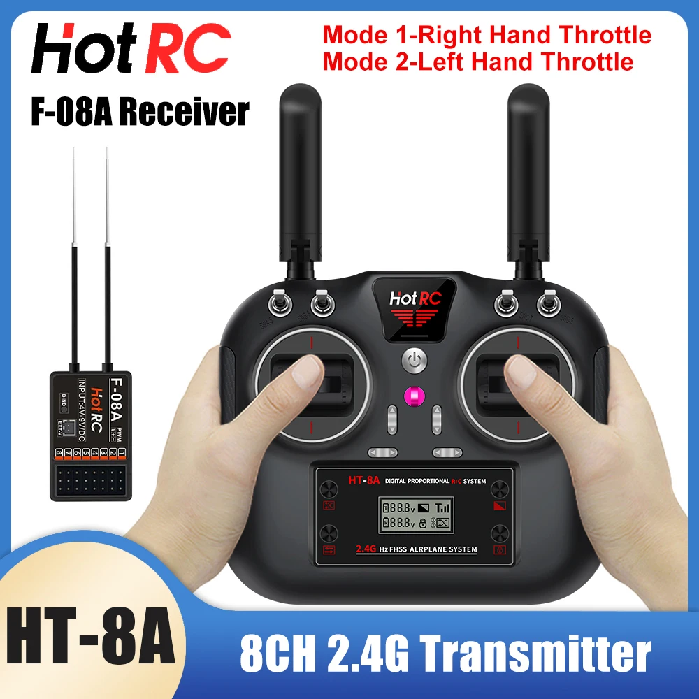 

HotRC HT-8A 2.4GHz 8CH 8A RC Transmitter PWM FHSS with F-08A Receiver Radio System