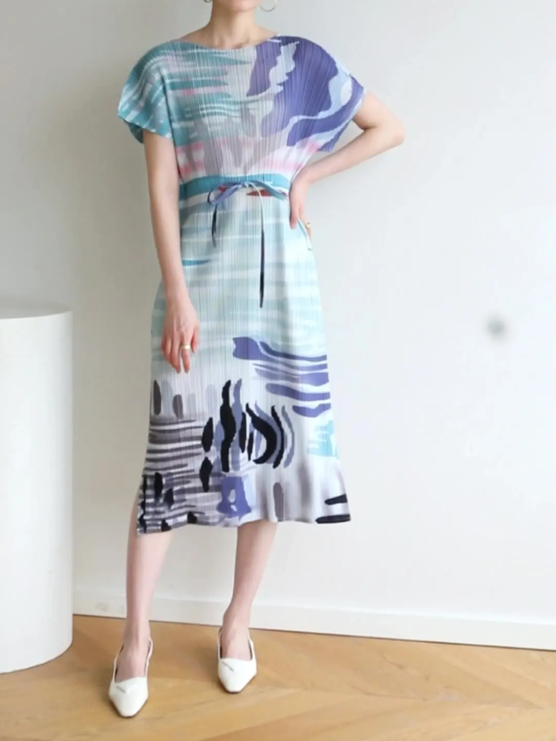 Temperament Printing Loose Waist Strap Dress For Commuting