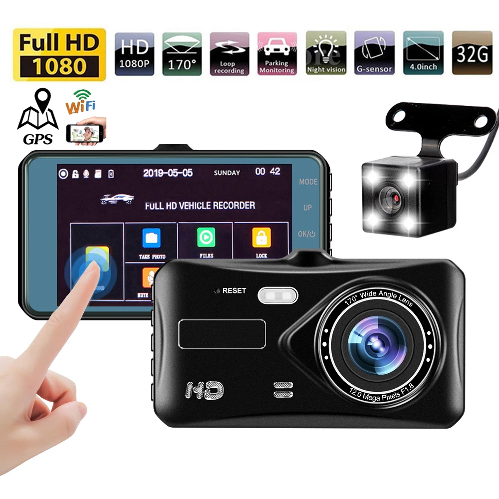 

Dash Cam WiFi Car DVR 4.0 Touch Screen 1080P Full HD Rear View Video Recorder Dashcam Parking Monitor Night Vision Black Box GPS