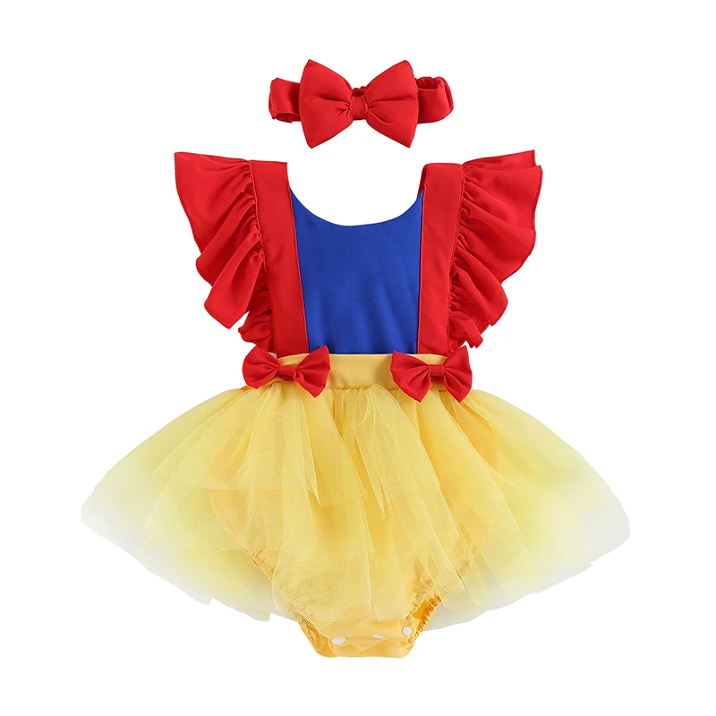 2023-03-01 Lioraitiin 0-24M Baby Girl Bodysuit Summer Ruffle Sleeveless Patchwork Dress Party Tops Headband Outfit 6