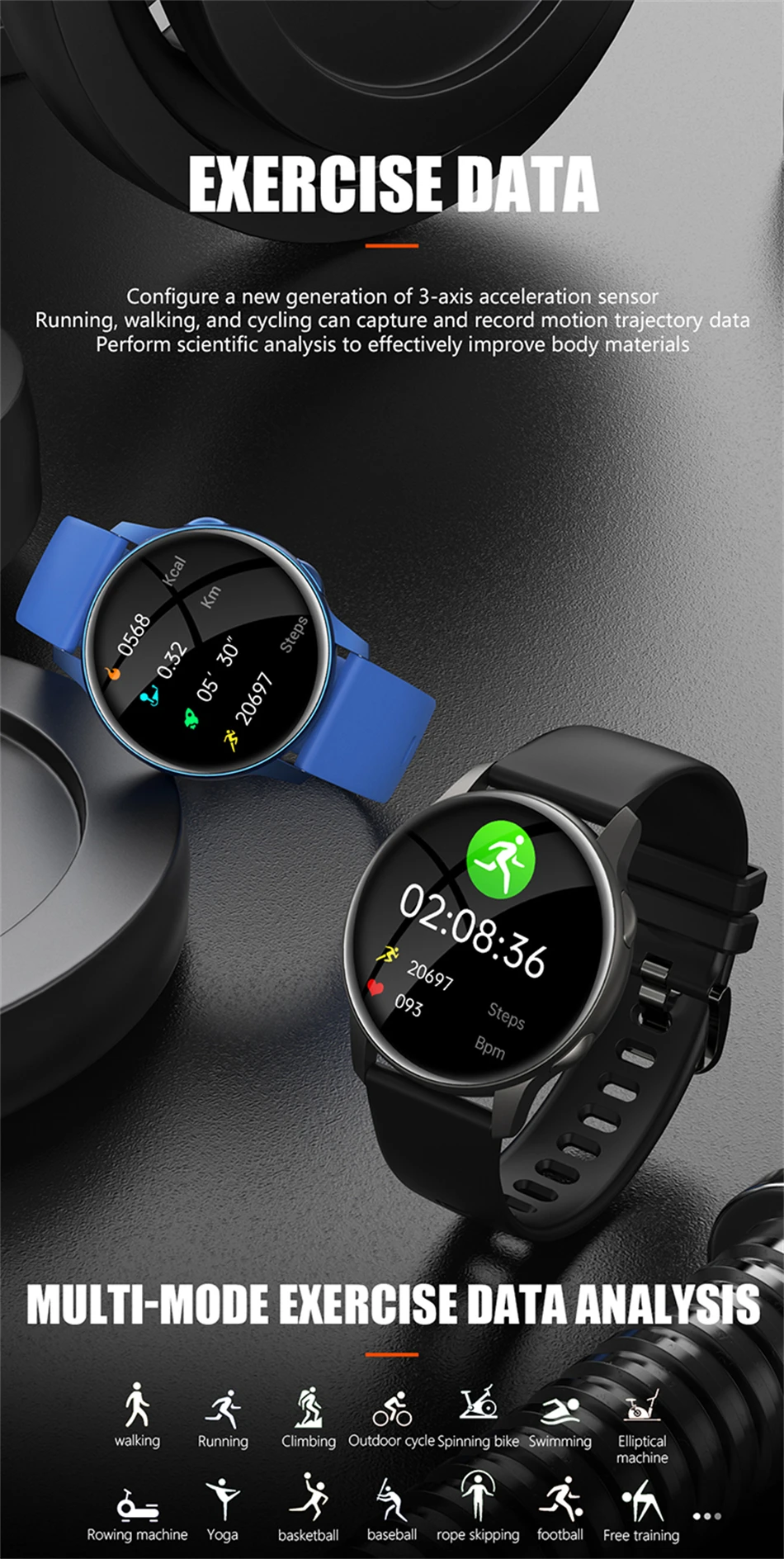 KALOSTE New Smart watch Men 360*360 AMOLED Full Touch Sport Fitness Tracker Women Smartwatch Clock Man For Huawei Xiaomi apple