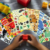 6/12 feuilles d'autocollants puzzle à assembler pour créer des visages de voitures Lightning McQueen, dessins animés Disney, jouets de décoration pour fêtes 5