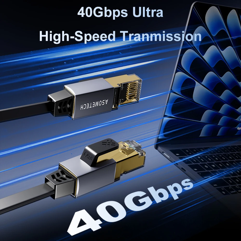ASOMETECH High-Speed Cat 8 Ethernet Cable with Gold-Plated RJ45 Connector