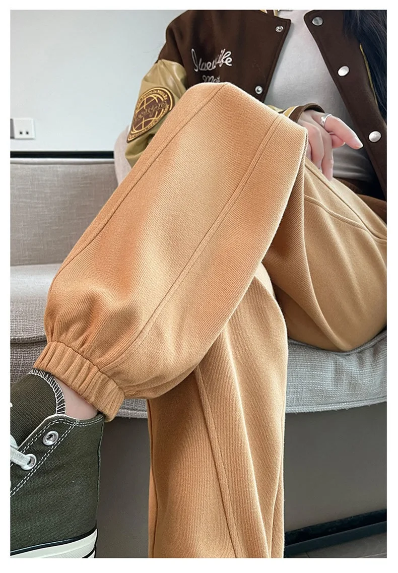 Women High Waist Oversize Leg Loose Joggers Sweatpants Trousers With Elastic Ankle Detail