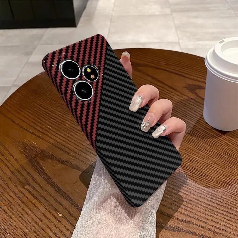 Premium Fiber Stripe Leather Back Cover with Shockproof Bumper