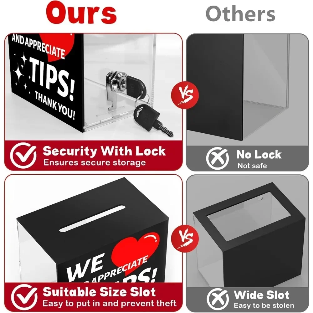 Bartender Tip box Tip jar Suggestion box slot and lock Money jar Donation box Lock 6 X 4 X 5 inch raffle box Bar Restaurant 5