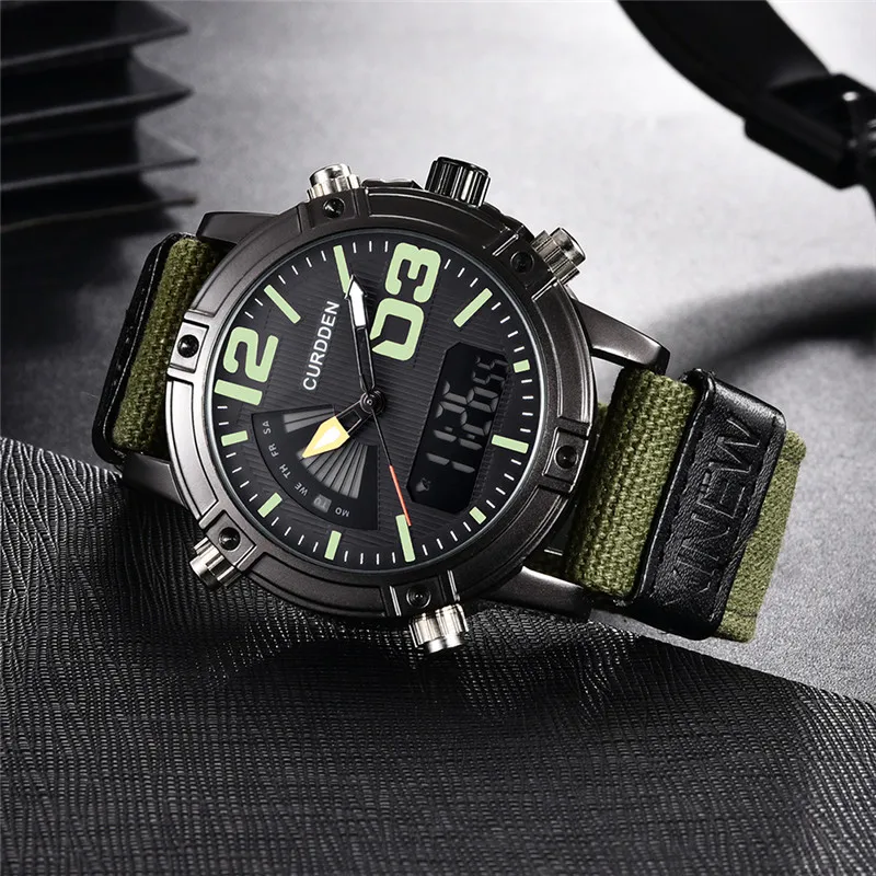 Original Big Brand CURDDEN Dual Time Watches For Men Fashion Nylon Band Multi-function Sports Chronograph Watch Montre Homme