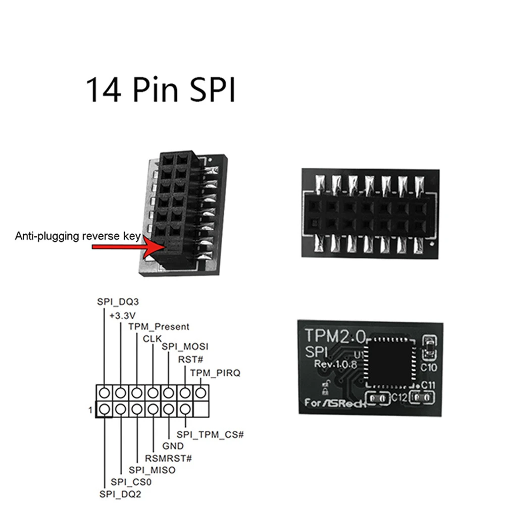 For Asrock TPM2 -SLI -S -SPI Platform TPM2.0 Security Module SPI 14 Pin LPC 14/18/20 Pin Motherboards Card Replacement Part