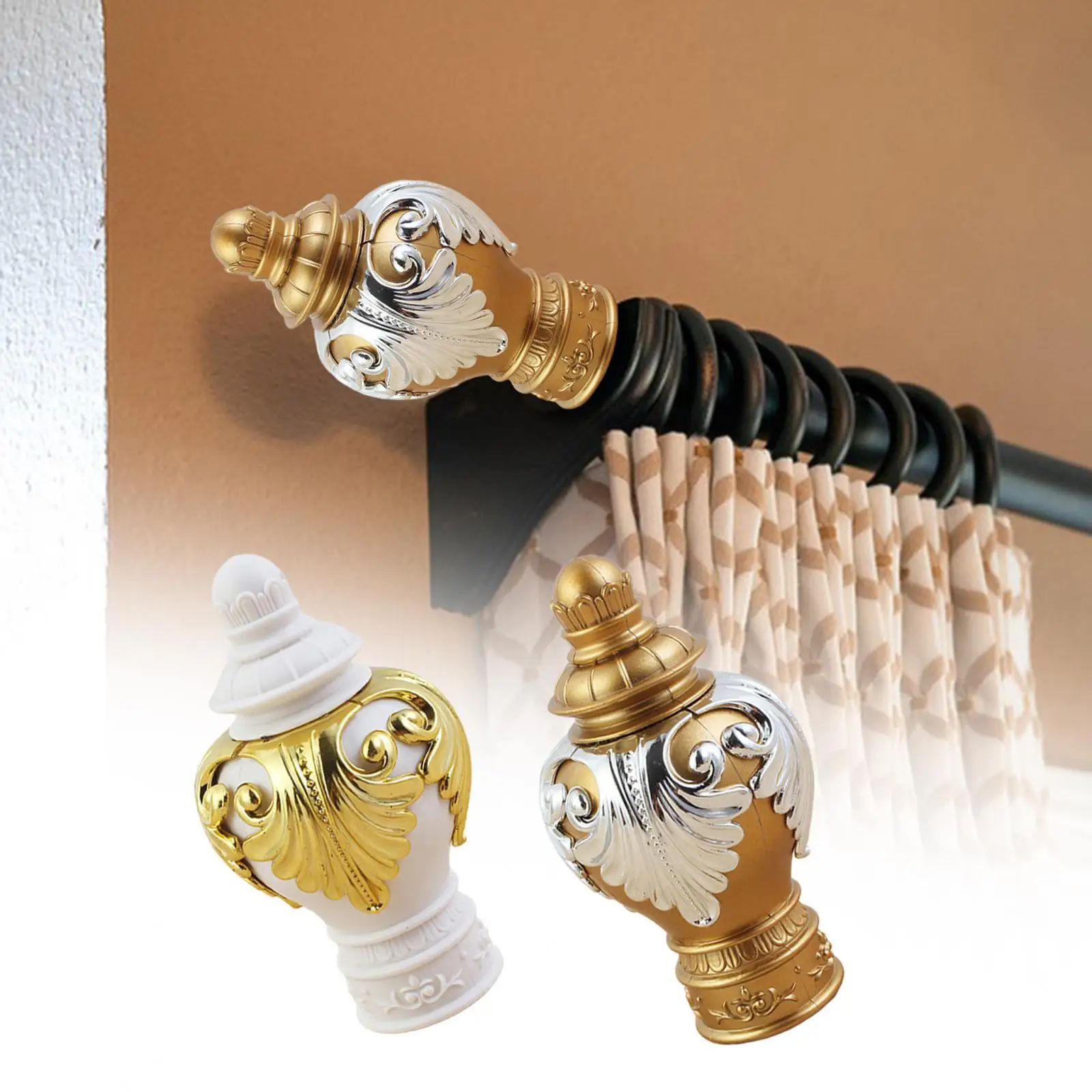 Curtain Rod End Caps Curtain Accessories Drape Rod Finials Curtain Finials for Home Living Room Bedroom Bathroom Decoration