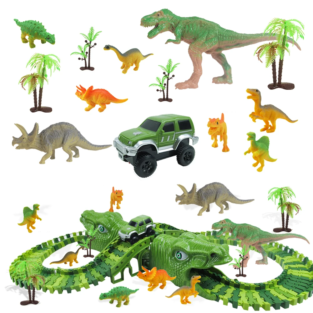 Dinosaur track electric jeep building block dinosaur cave scene game pad toy