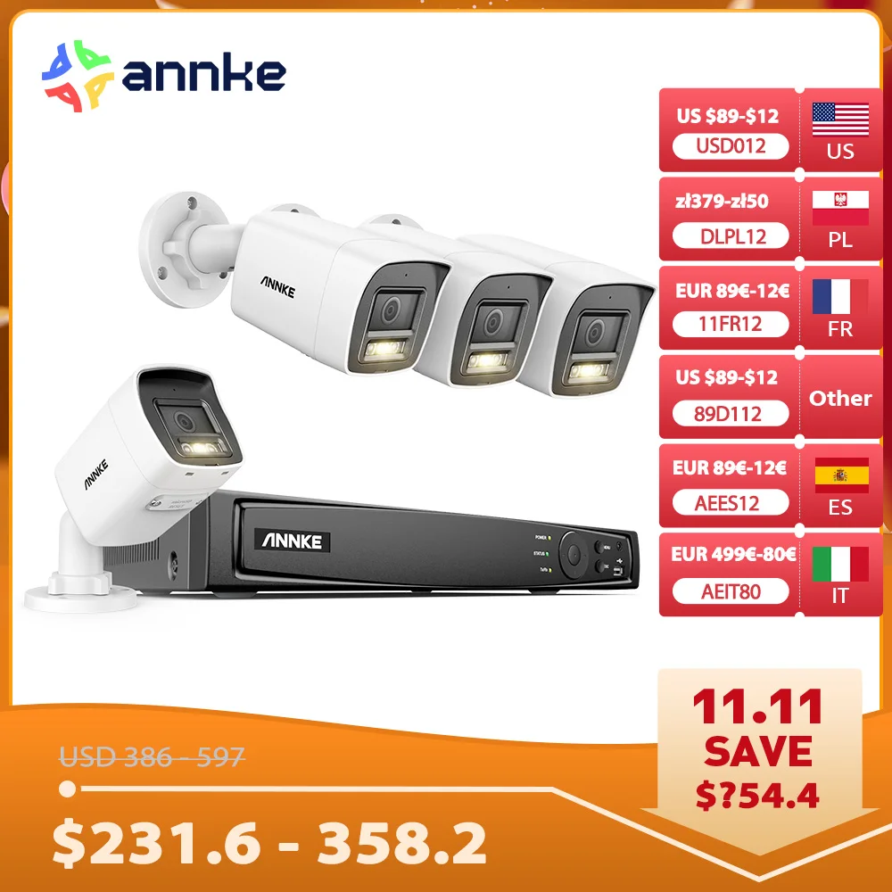 ANNKE 4K POE Video Surveillance System 8CH NVR 8MP/12MP Security Cameras CCTV Kit Audio Recording Ip camera Two-way Audio security camera smart outdoor camera