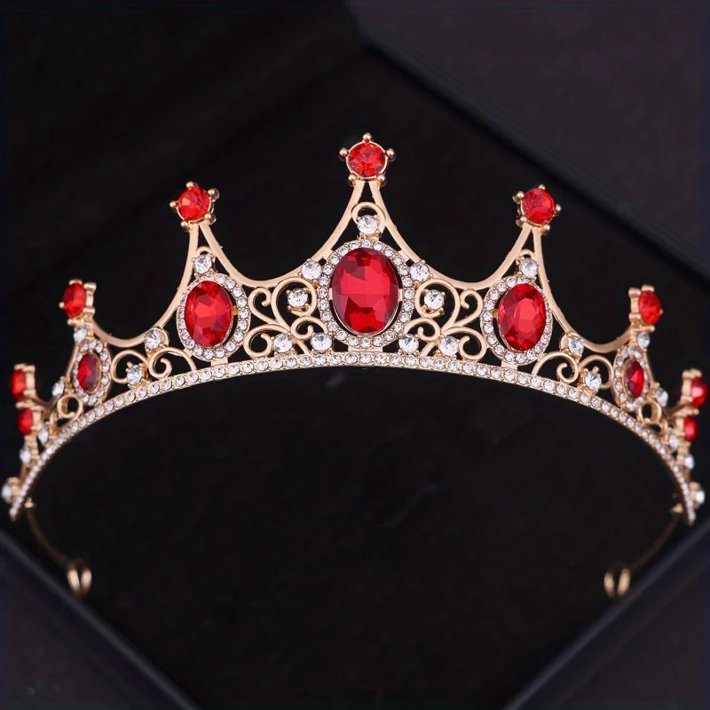 Barock Vintage Roter Kristall Strass Tiaras Und Kronen Königin Prinzessin Diademe Hochzeit Haarschmuck Frauen Schmuck – Detail 1
