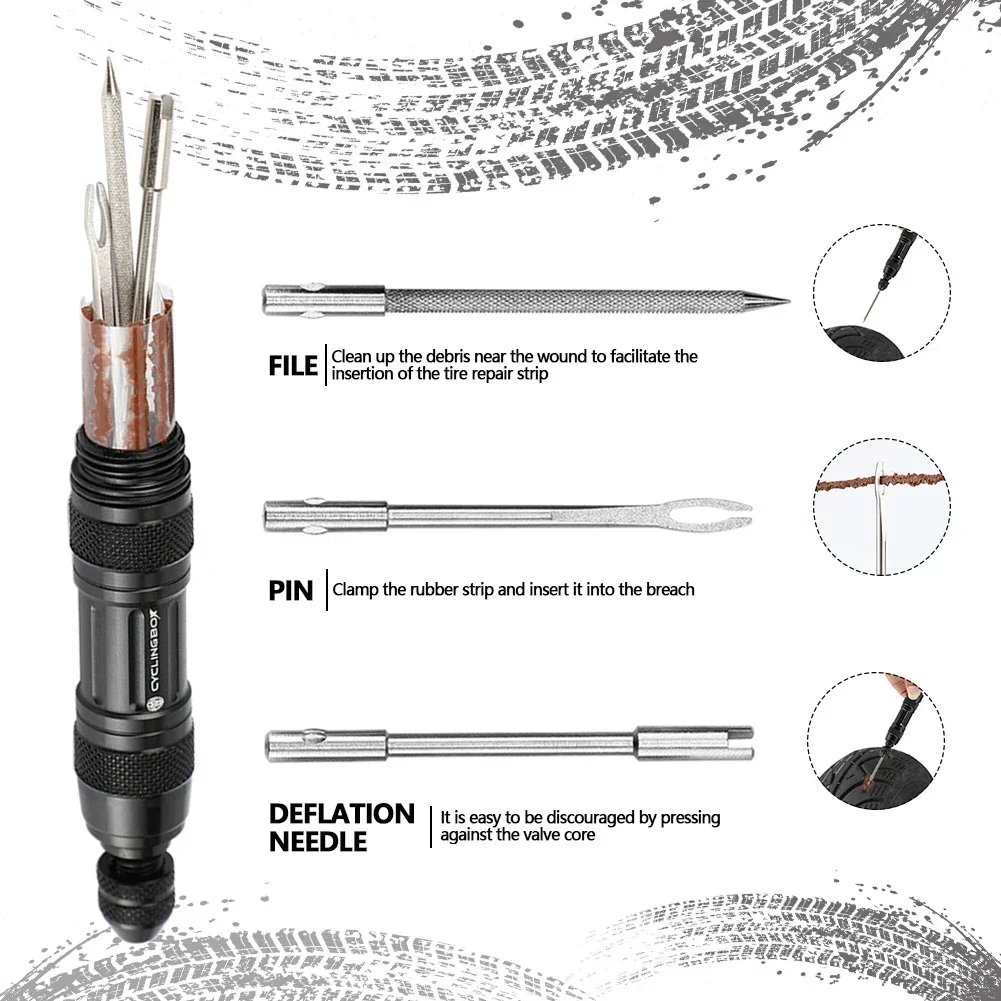 Bike Tubeless Tire Puncture Kit Scooter Portable Motorcycle Bicycle Tyre Repair Tool With 5 PCS Stripes Outdoor Accessories