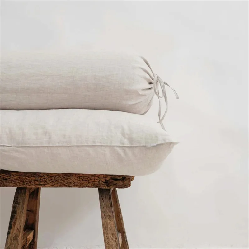 100PureLinenPillowCaseCoverforLongCylinderPillowRoundBody