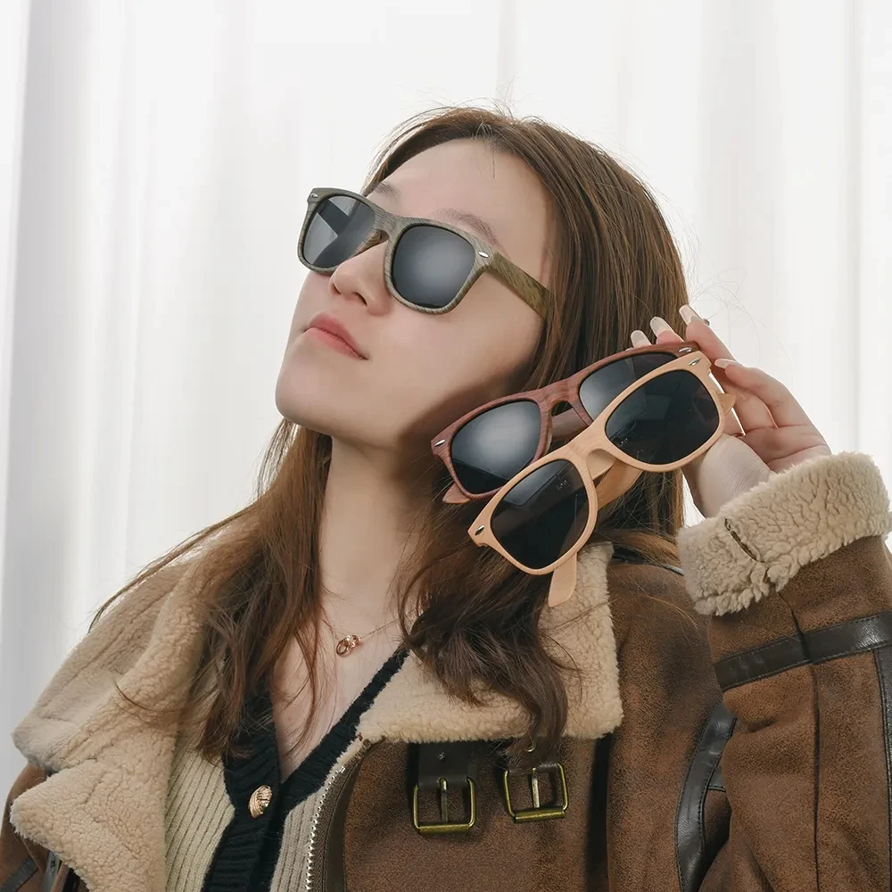 Lunettes de soleil en plastique et bois de bambou pour hommes et femmes, classiques, à la mode, UV400, Vintage, pour la conduite, noires, pour la pêche_voghion.com