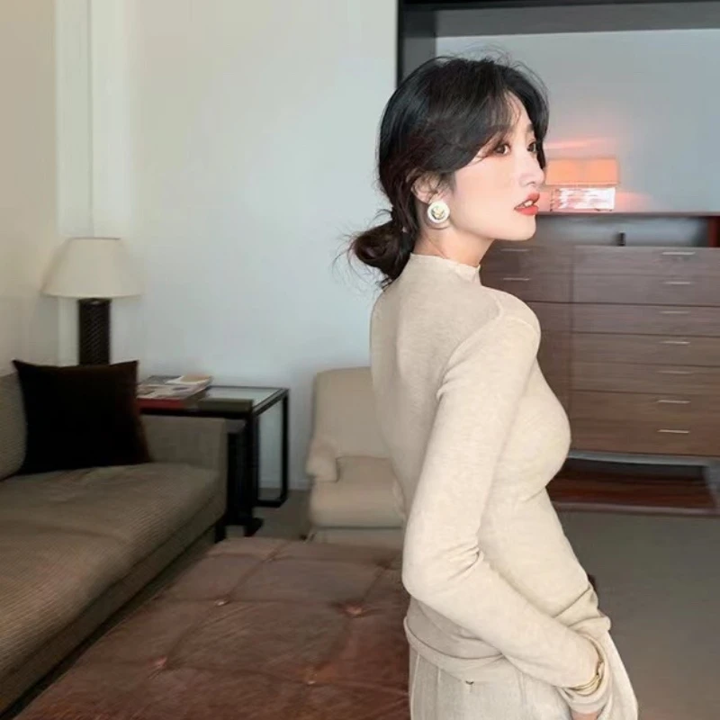 

2023 New Solid Color Simple Half Turtleneck Sweater Underneath Comfortable Women Top