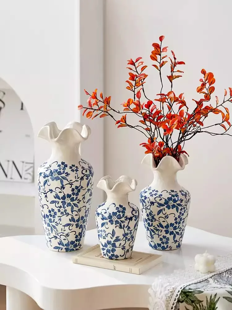 

Jingdezhen New Chinese Vase, Ceramic Blue and White Porcelain Decoration, Living Room Aquatic Flower Arrangement, Retro Tea Room