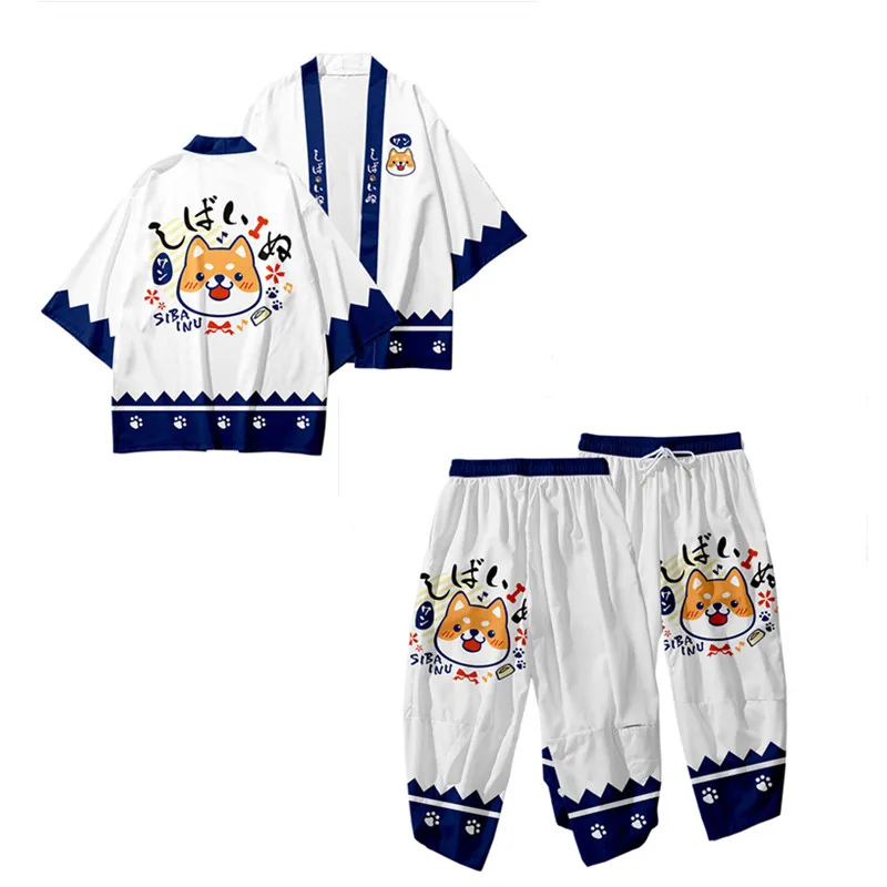 Cute Dog 3D Printing Japanese Kimono Haori Yukata Boys Girls Fashion Summer Kimono shirt and Shorts Sets Two Piece Suit