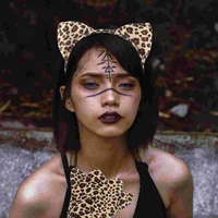 Make up Leopard Print Headband Set Women's Costumes Gloves Short Plush Cosplay Suit 1