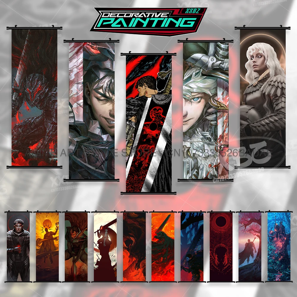 Dark Fantasy Anime Berserk Hängende Malerei Wandkunst Guts Figuren Schriftrollen Bild Druck Leinwand Poster Home Decor Wohnzimmer