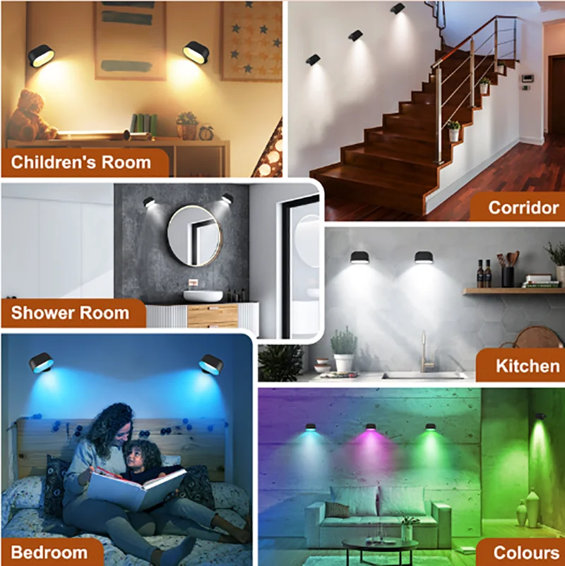 Magnetic LED Wall Light Rechargeable 360&deg; Rotation Touch Remote Control Cabinet Spotlight Round Night Lamp