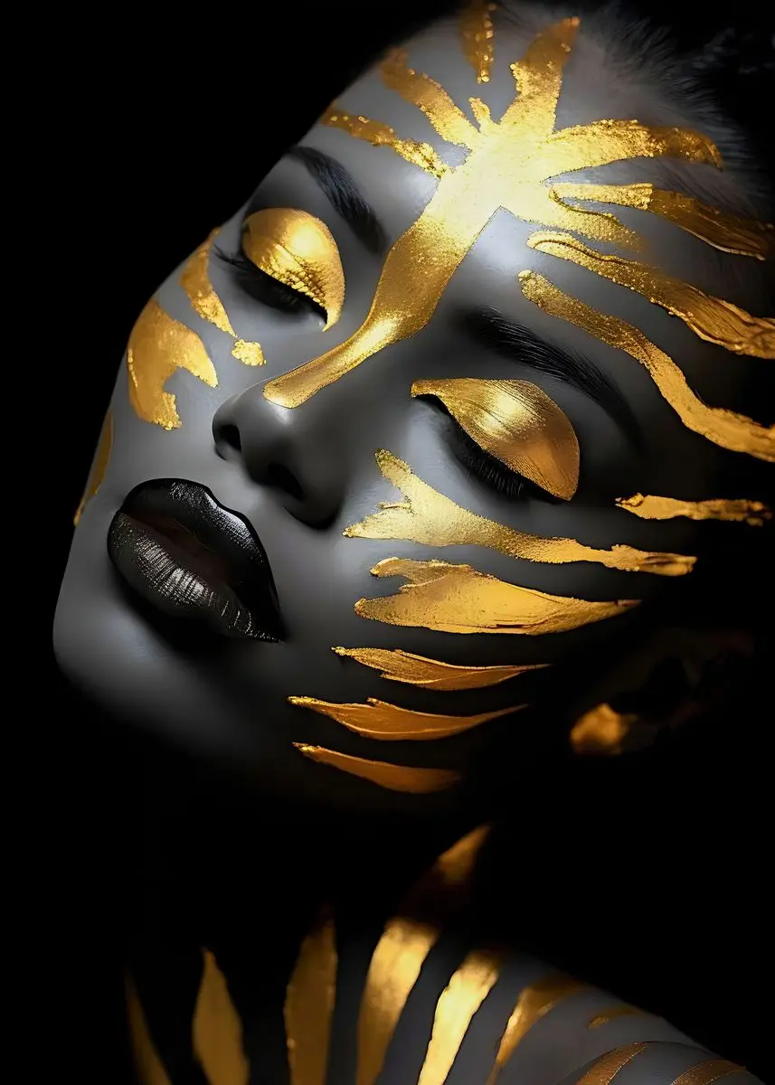 Elegant African Black and Gold Woman Portrait Canvas Art for Modern Living Room Decor