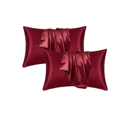 Silky Satin Hair Beauty Pillowcase Set - Luxurious & Comfortable Home Decor (2 - Pack) - 51×66cm (2Pcs Wine Red)