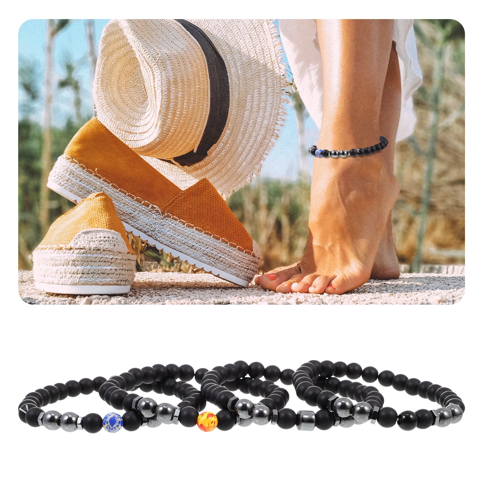 4 Pcs Anklet Hematite Lose Weight Wear-resistant Chain Man Magnetic Bracelets for Men