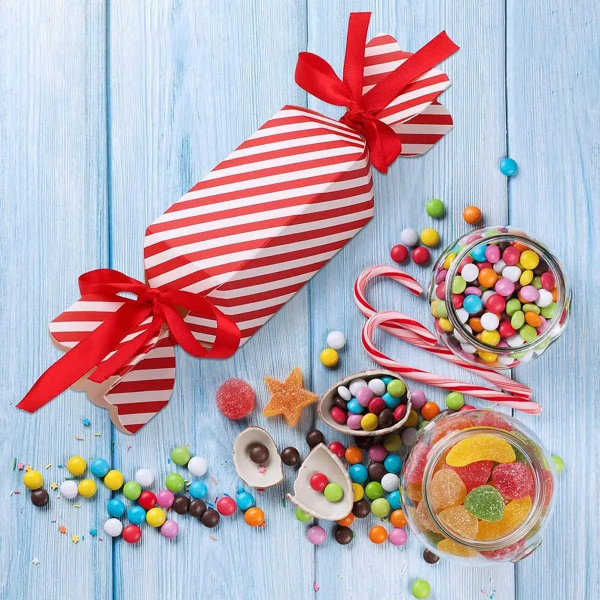 Candy Box For Christmas Ribbons DIY Sweets Chocolate Cookies Decoration Party Gift Xmas Wedding Paper Packaging Boxes 20pcs
