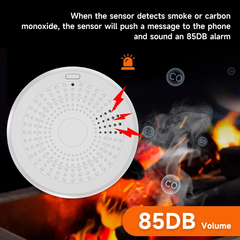 Tuya 2 in 1 Version Smoke Fire Sound Alarm Sensor Smoke Detector smoke detector & Carbon Monoxide Co Gas Detector With Smart Life WiFi Function