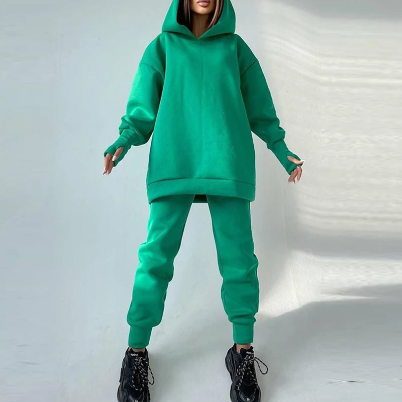 

Spring Women Fleece Hooded Tracksuit Two Piece Set Female Casual Oversized Hoodies Jogger Pants Suit Lady Sportswear Sets 2023