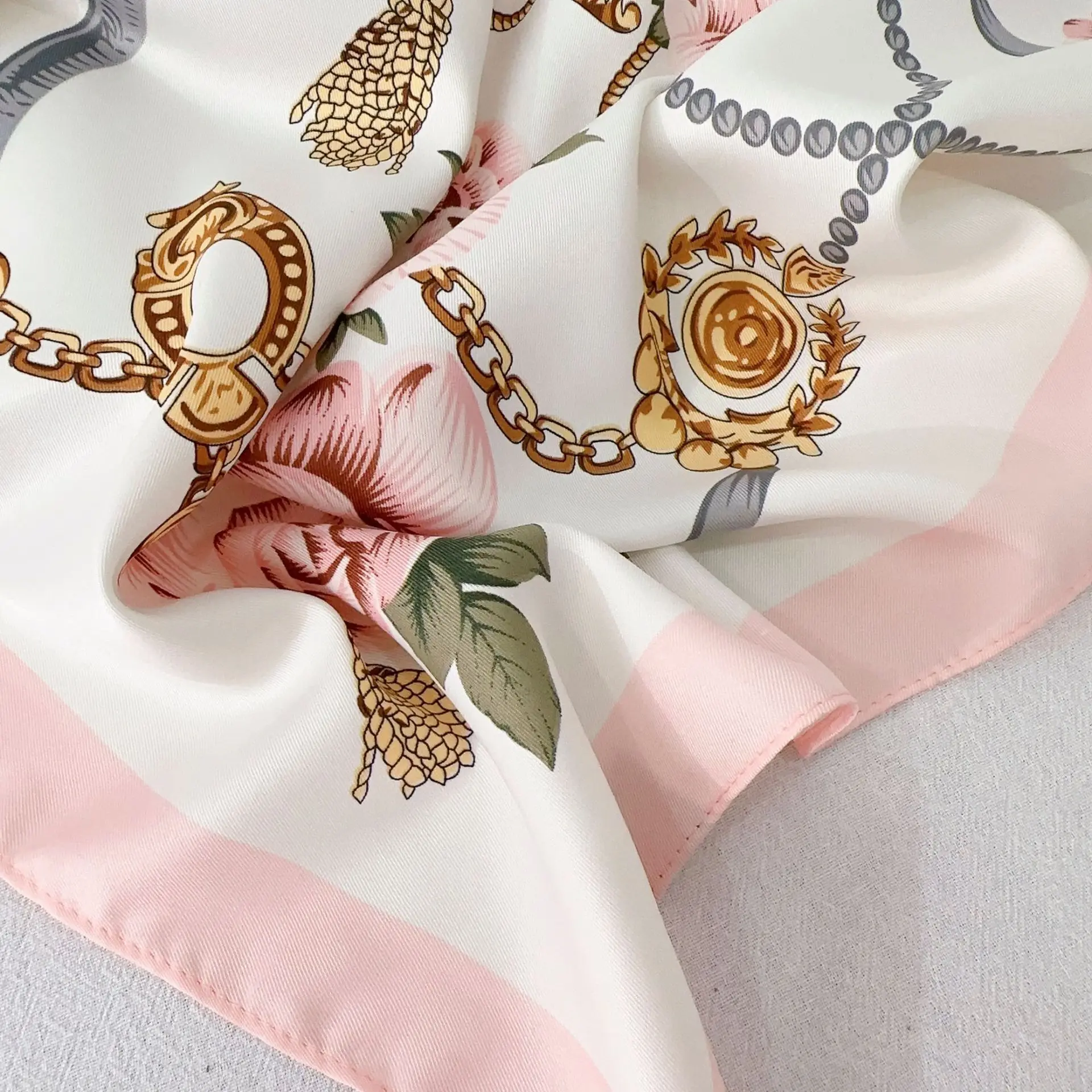 NEW Design Flower Twill Silk Women Scarf Sunscreen Foulard Shawl Hijab Female Hair Hijab Wraps Neckerchief Bandanda Echarpe 3