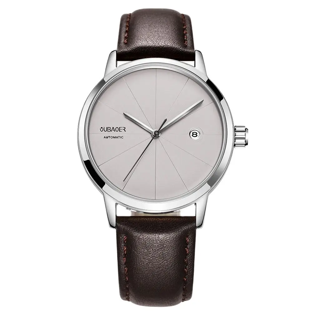 AUBAOER Men Watch Automatic Mechanical Bussiness Leather Strap Wristwatches 3ATM Waterproof Classic Auto Date Minimalist Clocks