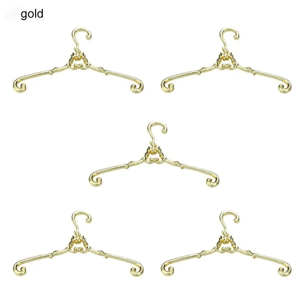 5Pcs Metal Doll Clothes Hanger Retro Windproof Mini Coat Hanger Multi Functional 4/6.5cm Dolls Clothes Rack Dollhouse Furniture